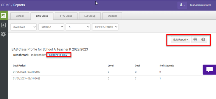 BAS Class Profile Report Overview on Heinemann Fountas & Pinnell Online ...