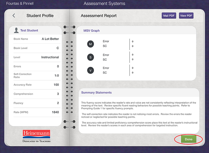 Ending an Assessment on the Heinemann Fountas &amp; Pinnell Assessment ...