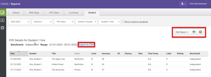 Student FPC Details Report Overview with Heinemann Fountas & Pinnell ...
