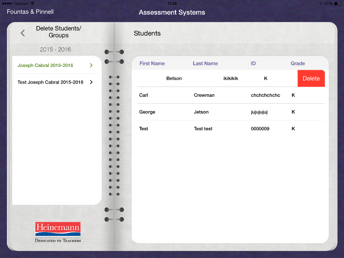 Deleting A Student On The Heinemann Fountas Pinnell Assessment Lli
