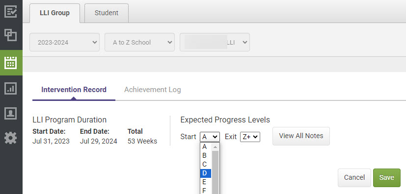 LLI Intervention Record Group Screen Overview with Heinemann Fountas ...