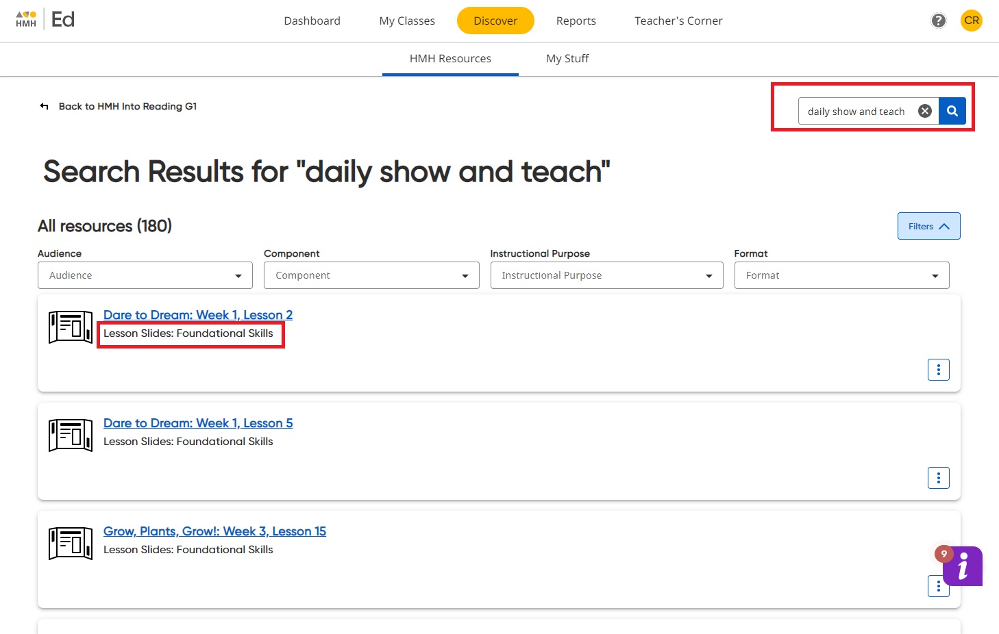 Locating Into Reading Daily Show and Teach Slides in HMH Ed