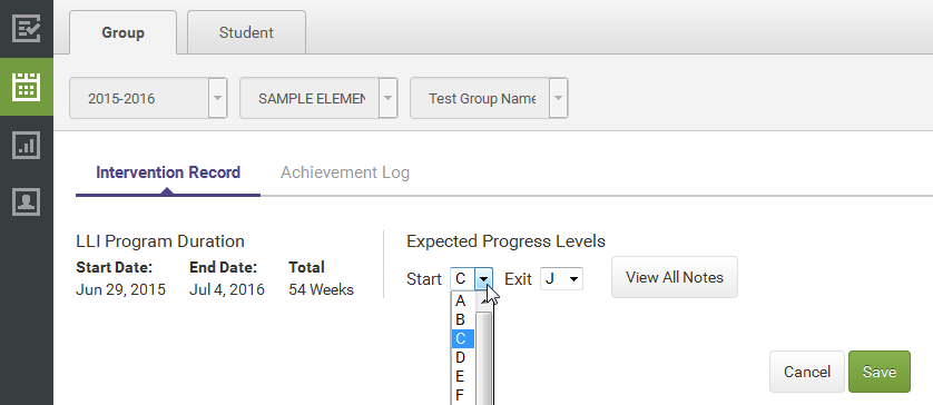 LLI Intervention Record Group Screen Overview with Heinemann Fountas ...