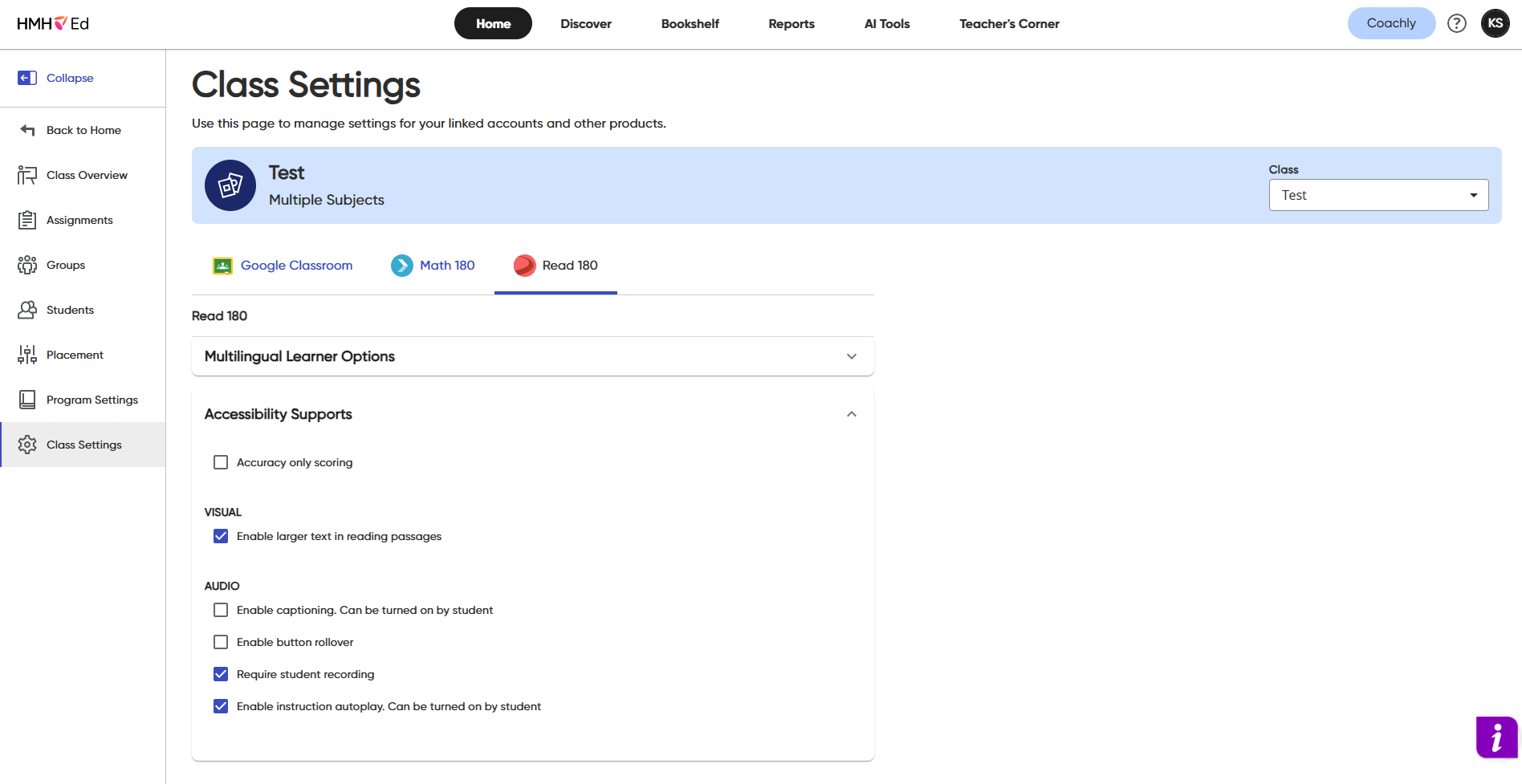 Read 180 Class Settings in HMH Ed as a Teacher