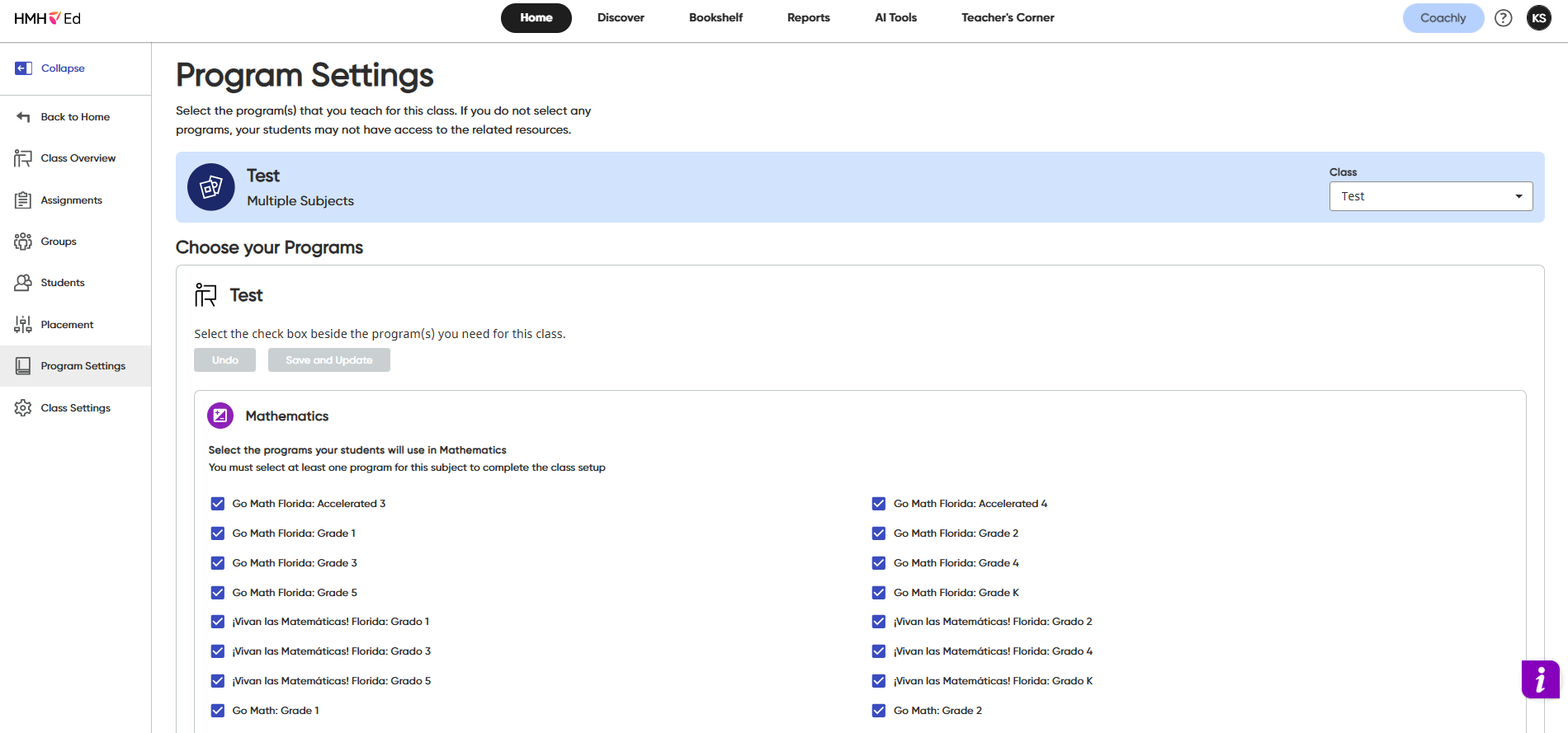 Manage Programs for Classes in HMH Ed as a Teacher