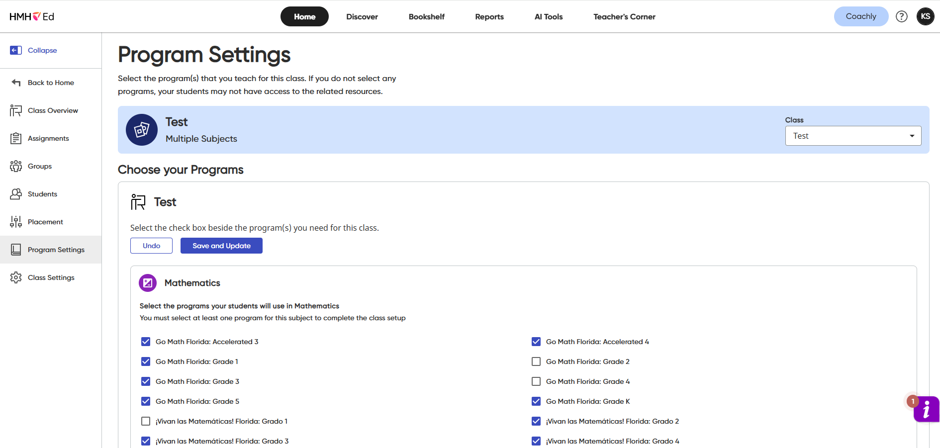 Manage Programs for Classes in HMH Ed as a Teacher