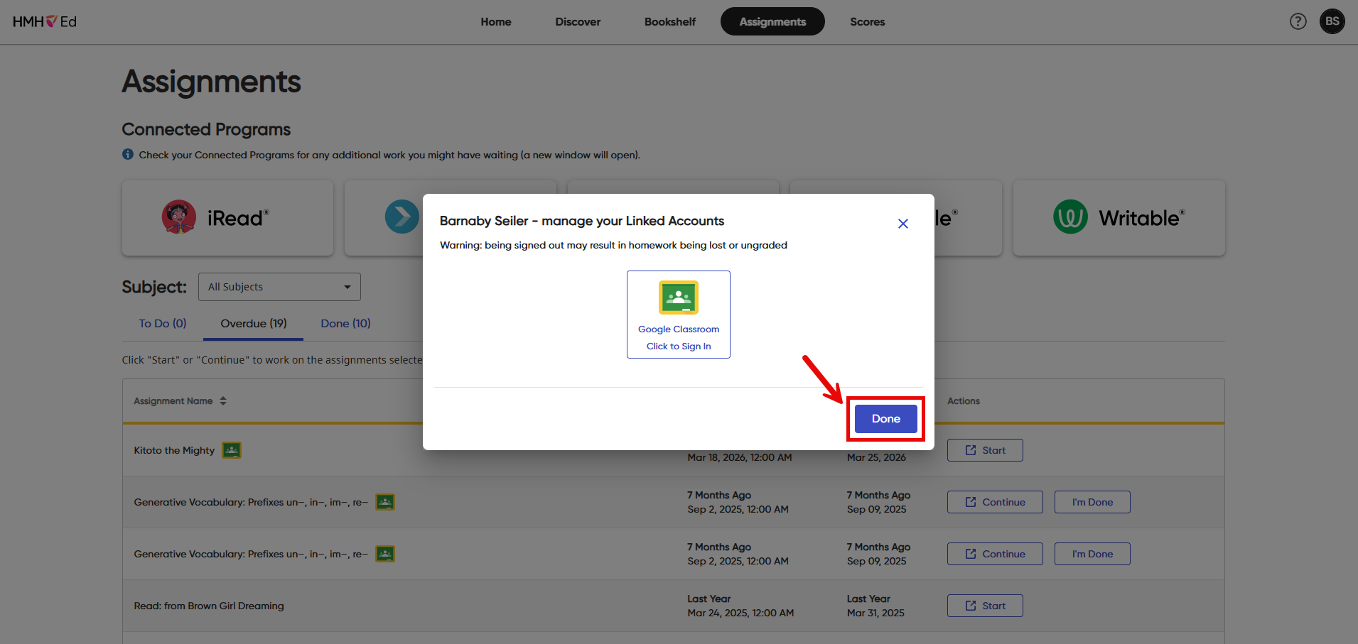Sign In to Google Classroom in HMH Ed as a Student