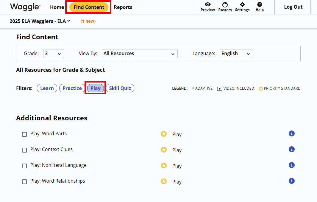 Play in Waggle (HMH Ed Teacher)